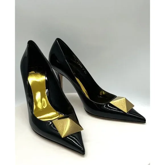 Valentino Garavani One Stud 100mm Pointed-toe Patent Leather Pumps EU 40 Black - Picture 7 of 11